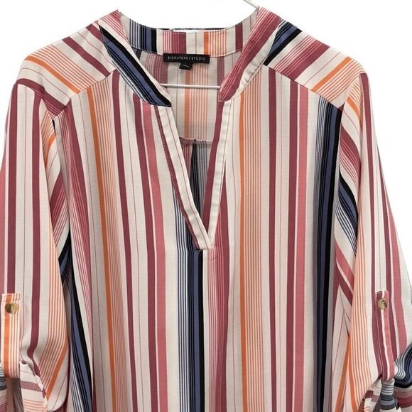 Signature I Studio Striped 3/4 Sleeve Oversized Blouse Size Small - Picture 2 of 12